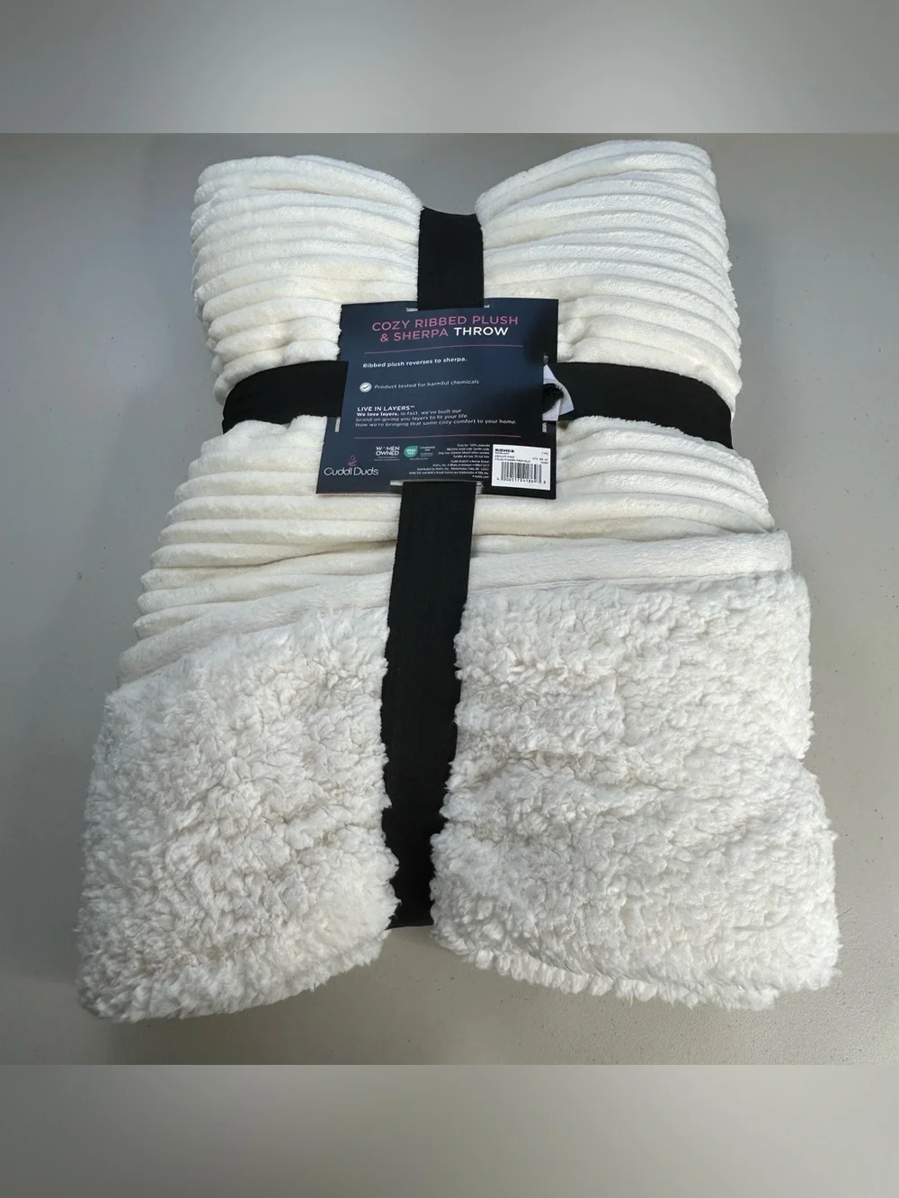 Cuddl Duds Cozy Ribbed Plush Sherpa Throw Blanket Reversible Ivory 50x60 New